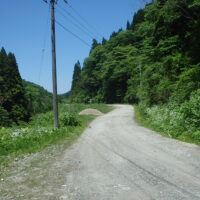 上田集落跡への砂利道をふりかえる