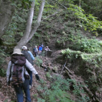 山の斜面を迂回する古道