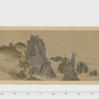 渡辺広輝筆　祖谷山絵巻（大剣神石）（徳島県立博物館蔵）：中央の「神石」と記されたのが現在の御塔石と思われます。左手の「烏帽子岩」は現在も確認できます。右手の神立岩は確認できず崩壊消滅したと思われます。