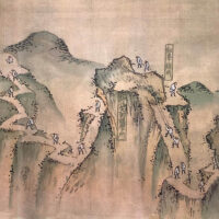 剣ヶ峰の鎖場(所蔵：飯豊山神社、出典：「信仰の山　飯豊」福島県耶麻郡山都町）