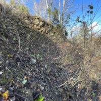 崩れた斜面を斜めに下る