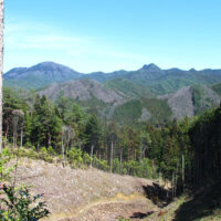 松ケ峠に出て少し行くと西側が伐採されていて、北の山並みが見える