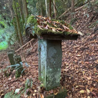 江戸時代中期に田野原の庄屋として17年間も権勢を誇った作左衛門の墓は、笠や石塔の縁が朱で彩られ、今でも華やかに見える。この墓は一段高い場所にある。